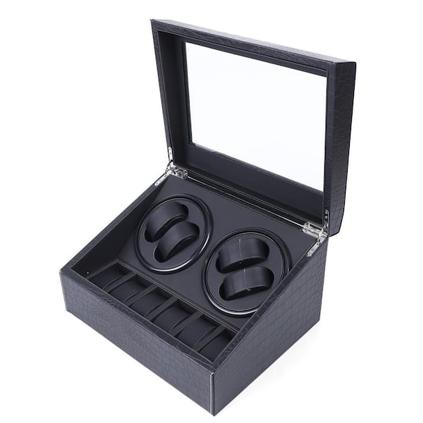 Automatic Rotating Single Watch Winder Box PU Leather Display Box Storage  Black