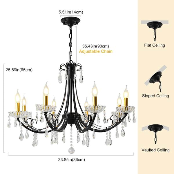 Genoci 8-Light Black Dimmable Classic Traditional Chandelier with