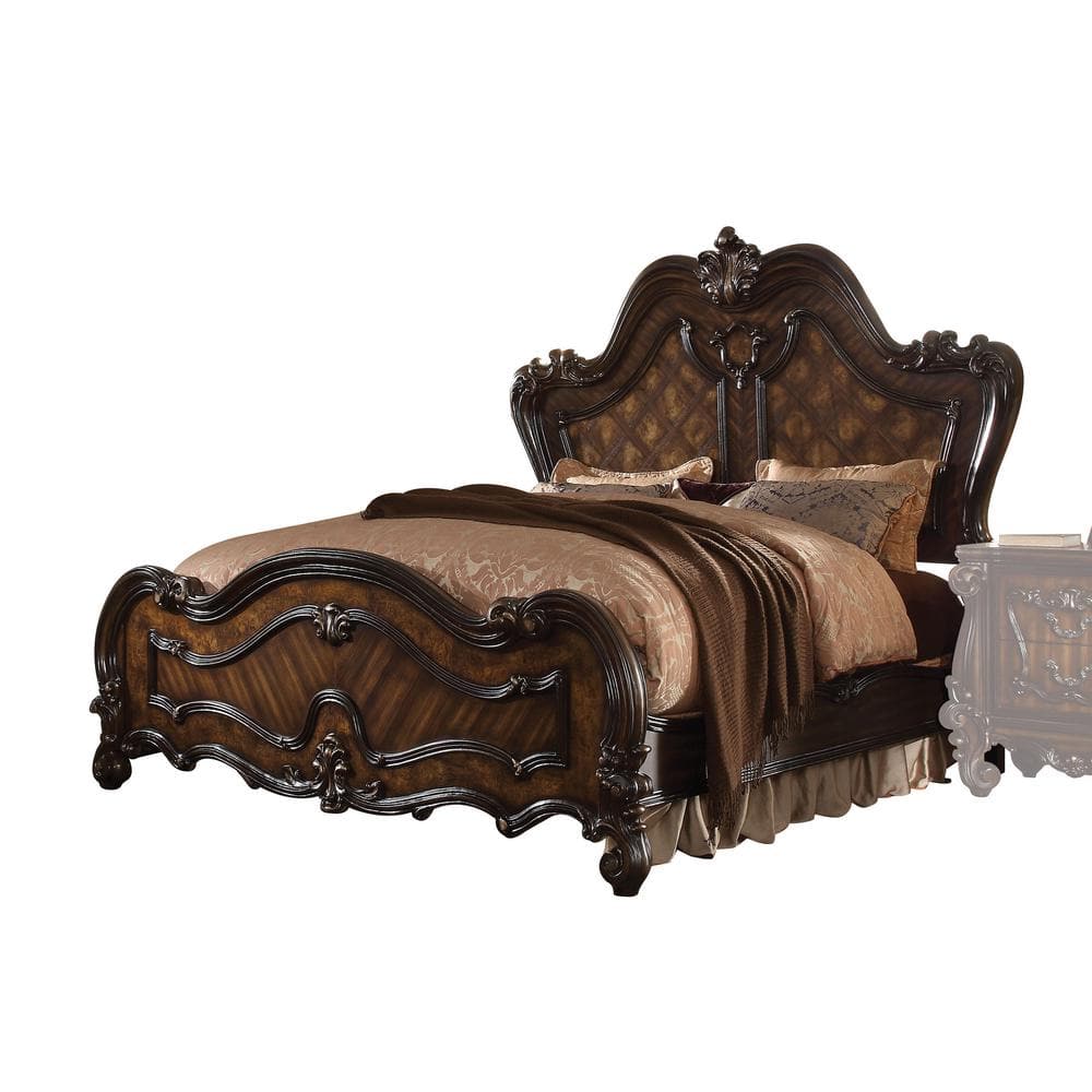 Versailles Cherry Oak Queen Bed with Upholstered Headboard