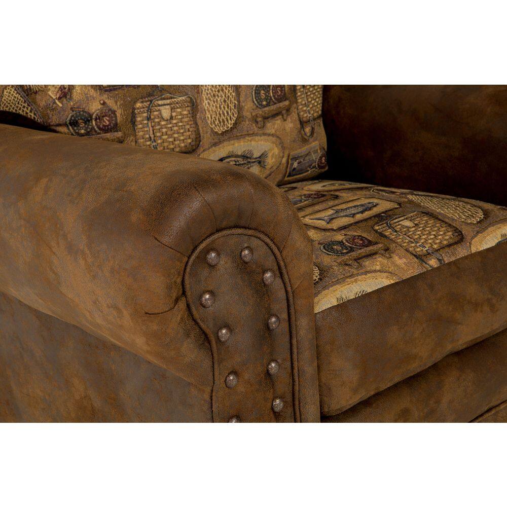 River Bend Lodge Oak Wood Accent Chair in Brown Microfiber
