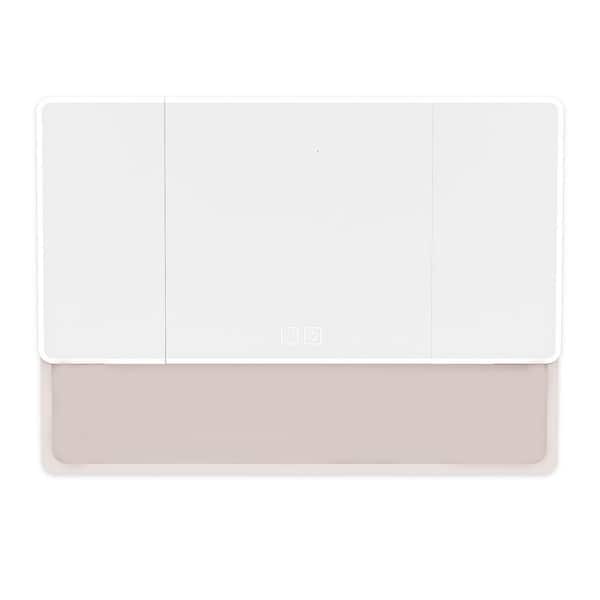 35.3 in. W x 27.5 in. H Rectangular Aluminium Surface Mount Medicine Cabinet with Mirror LED Light, with Storage Rack