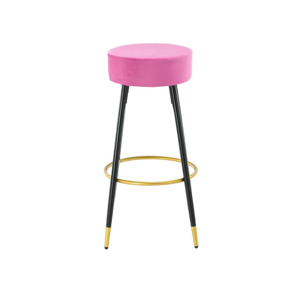 30 in. Fuchsia Metal Frame Counter Height Bar Stools, Velvet Kitchen Stool Upholstered Dining Chair Stool (Set of 2), Pink