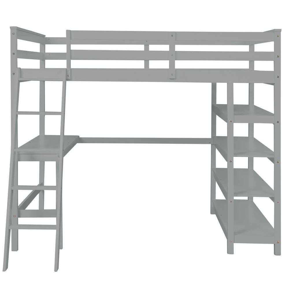 URTR Full Size Wood Gray Loft Bed With Desk Ladder Loft Beds With urtr-full-size-wood-gray-loft-bed-with-desk-ladder-loft-beds-with
