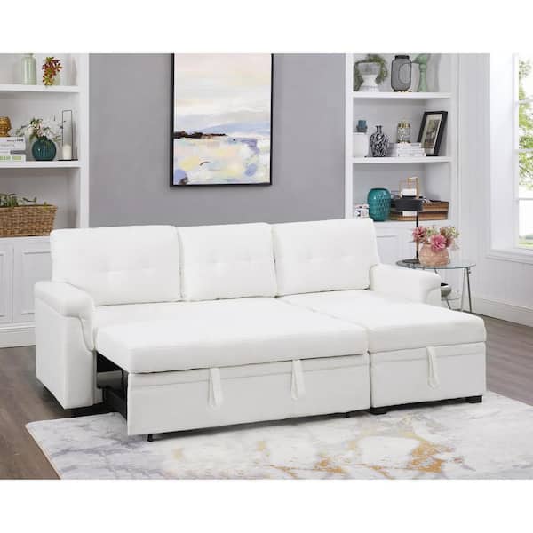 Homestock White Tufted Sectional Sofa