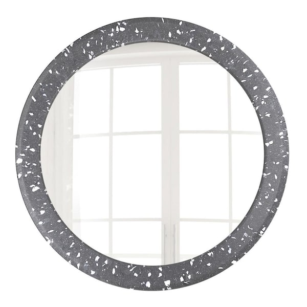 Ambia 19 in. W x 19 in. H Round Framed Terrazzo Bathroom Vanity Mirror in Dark Grey