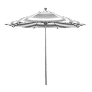 9 ft. Gray Woodgrain Aluminum Commercial Market Patio Umbrella Fiberglass Ribs and Push Lift in Gray White Cabana Olefin