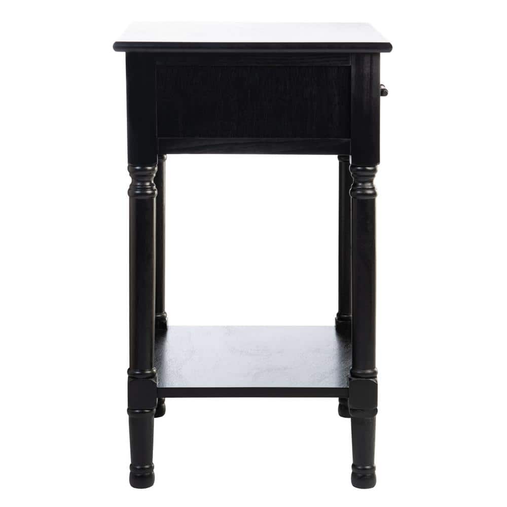 Peyton Black Wood Rectangular Storage End Table with Herringbone Pattern