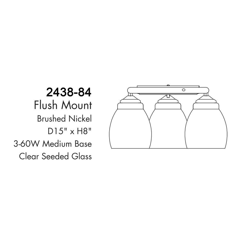 Winsley Brushed Nickel 3-Light Semi-Flush Mount with Clear Seeded Glass