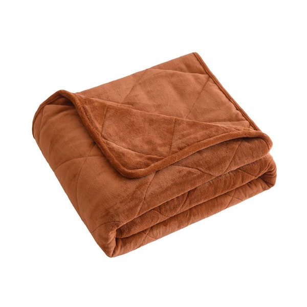 HomeRoots Brown Solid Velvet 80 in. x 60 in. 18 lbs. Weighted Blanket