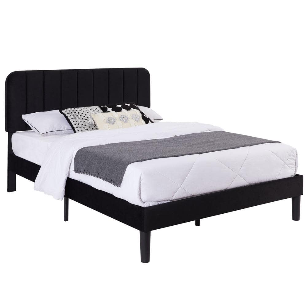 Upholstered Bed, Black Queen Bed Platform BedFrame with Adjustable Headboard, Strong Wooden Slats Support Bed Frame price history on PriceWatchPro