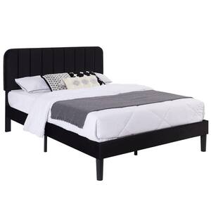 Upholstered Bed, Black Queen Bed Platform BedFrame with Adjustable Headboard, Strong Wooden Slats Support Bed Frame