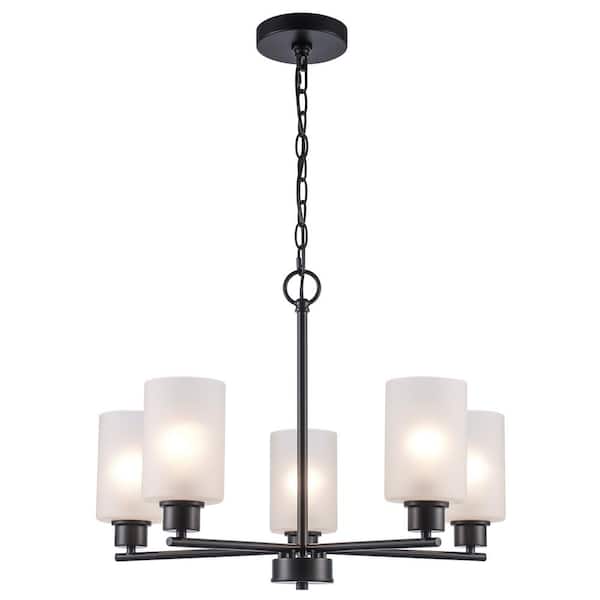 5-Light Black Chandelier Light Fixture with Frosted Glass Shades