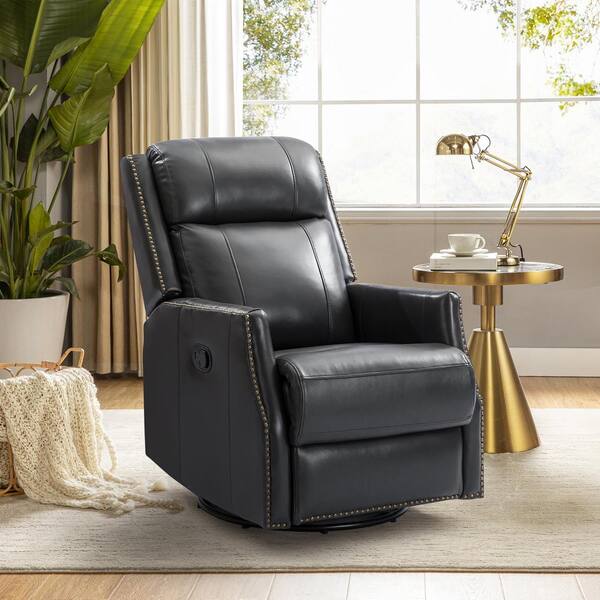 JAYDEN CREATION Joseph Black Genuine Leather Swivel Rocking Manual Recliner  with Straight Tufted Back Cushion and Curved Mood Arms RCCZ0827-BLK - The  Home Depot