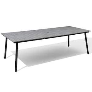 94.49 in. Gray Rectangular Aluminum Outdoor Patio Dining Table with Wood-Like Tabletop