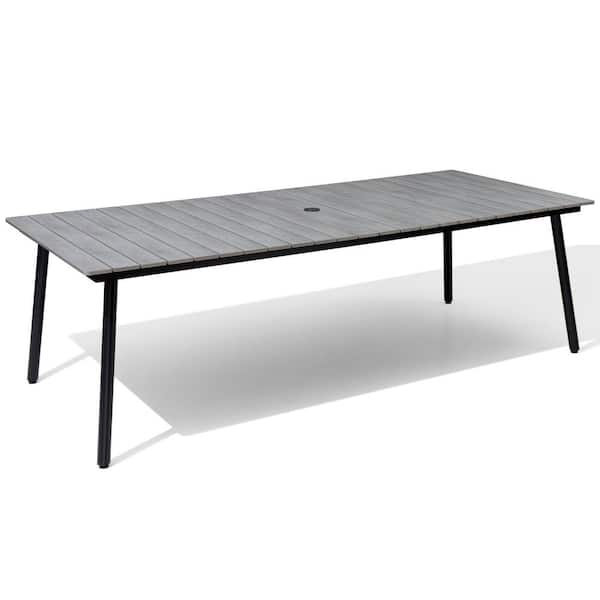 Crestlive Products 94.49 in. Gray Rectangular Aluminum Outdoor Patio Dining Table with Wood-Like Tabletop