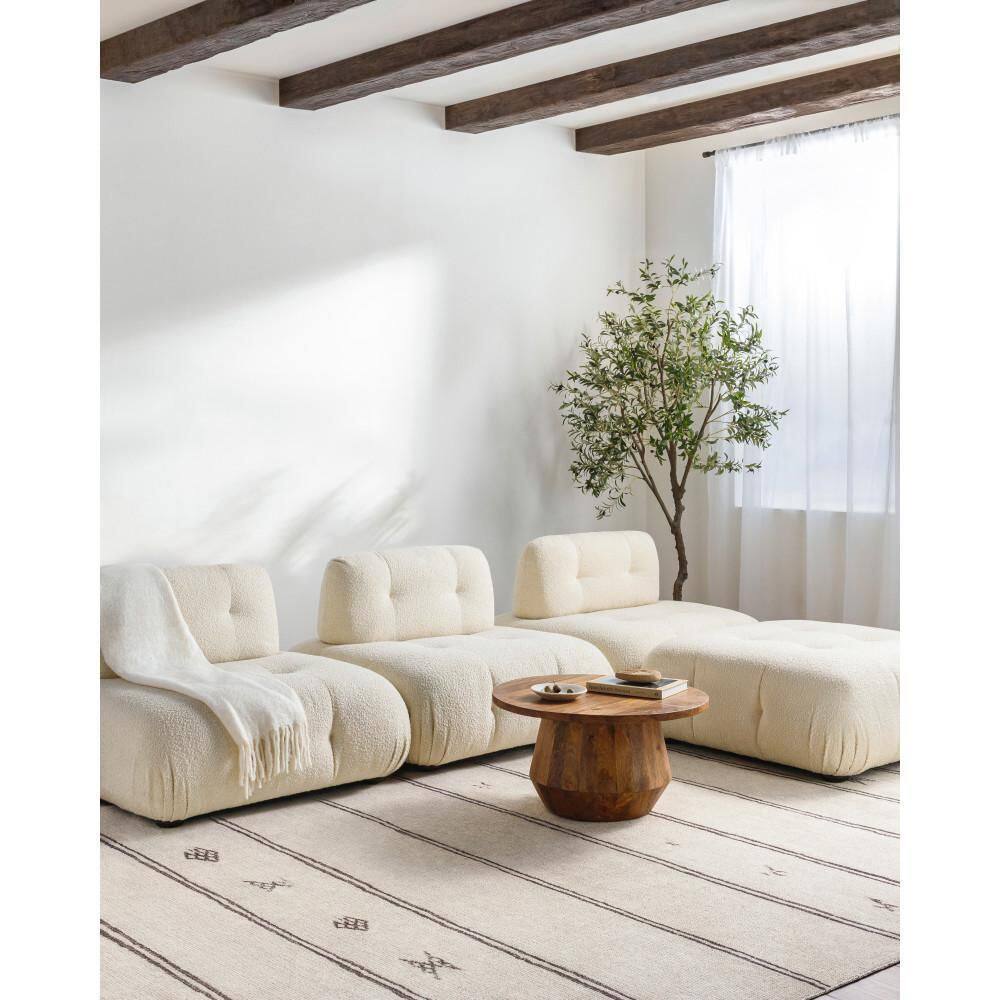 Ivory and Black Stripe Polyester Rectangular Area Rug 7'10" x 10'