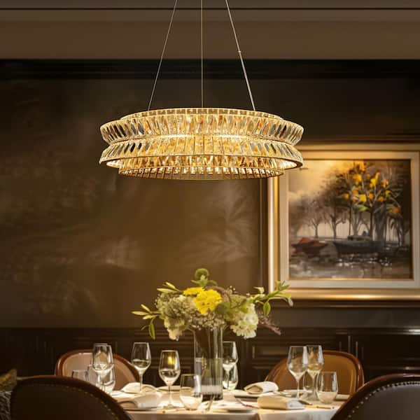 1-Light Integrated LED Gold Wagon Wheel Chandelier for Dining Room