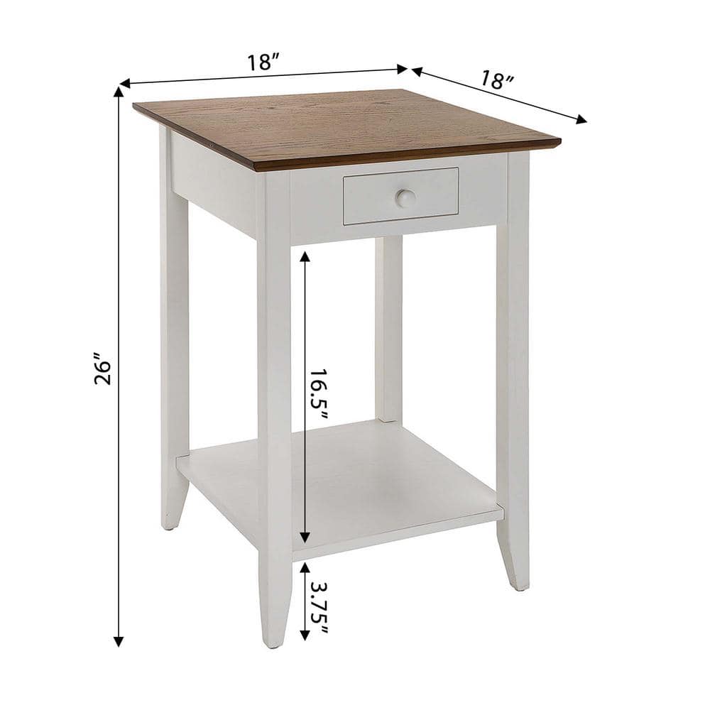 American Heritage Driftwood White Solid Pine End Table with Shelf and Drawer