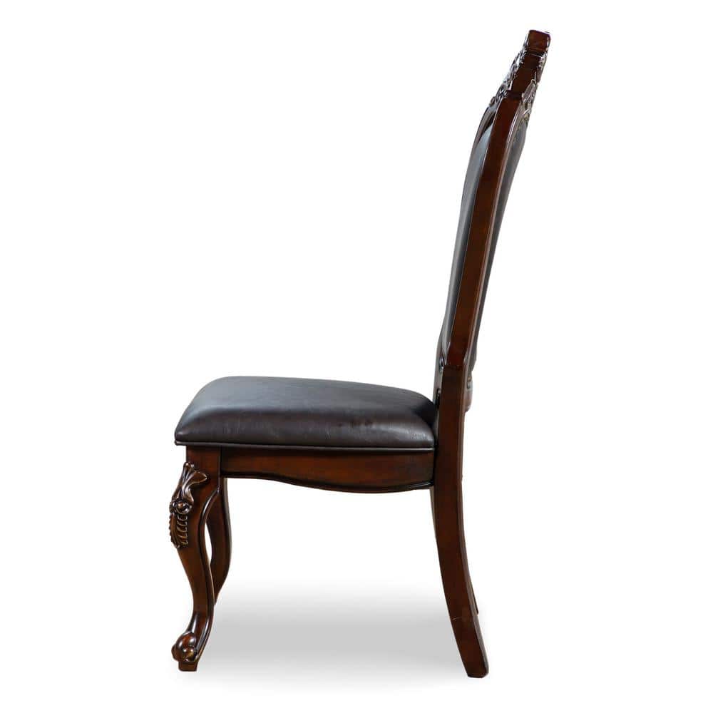 High Back Cherry Faux Leather Upholstered Side Chair