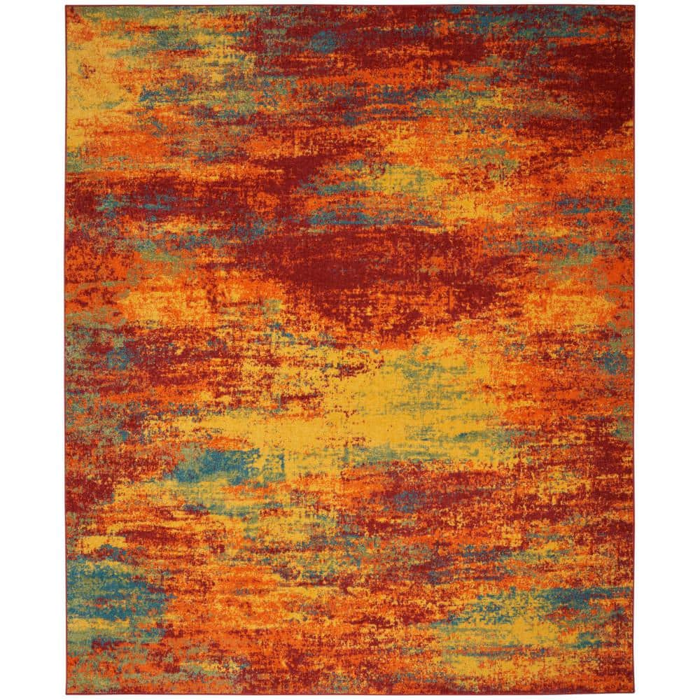 Flame Red and Yellow Abstract 8' x 10' Synthetic Rug