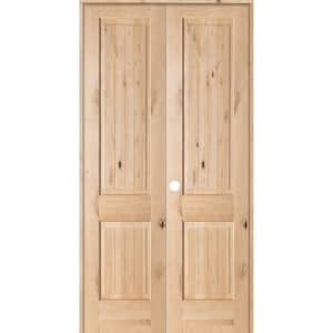 48 in. x 96 in. Rustic Knotty Alder 2-Panel Sq-Top w/VG Right Hand Solid Core Wood Double Prehung Interior French Door