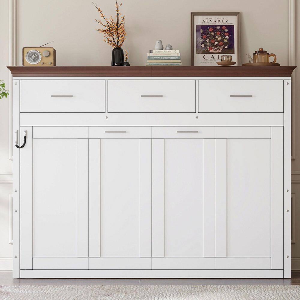 White Wood Frame Twin Murphy Bed with 3 Drawers - thumbnail 2