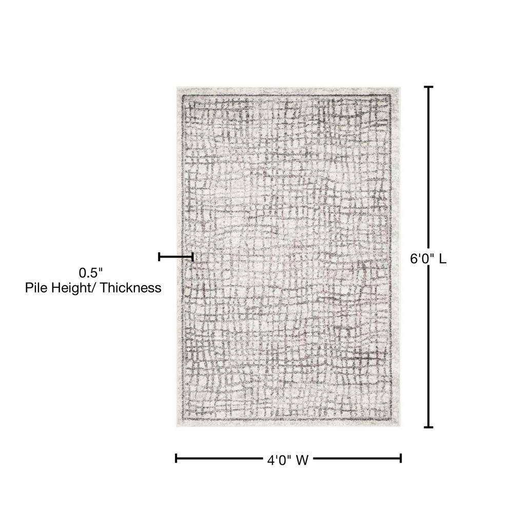 Ivory and Silver Rectangular Synthetic Area Rug, 4' x 6'