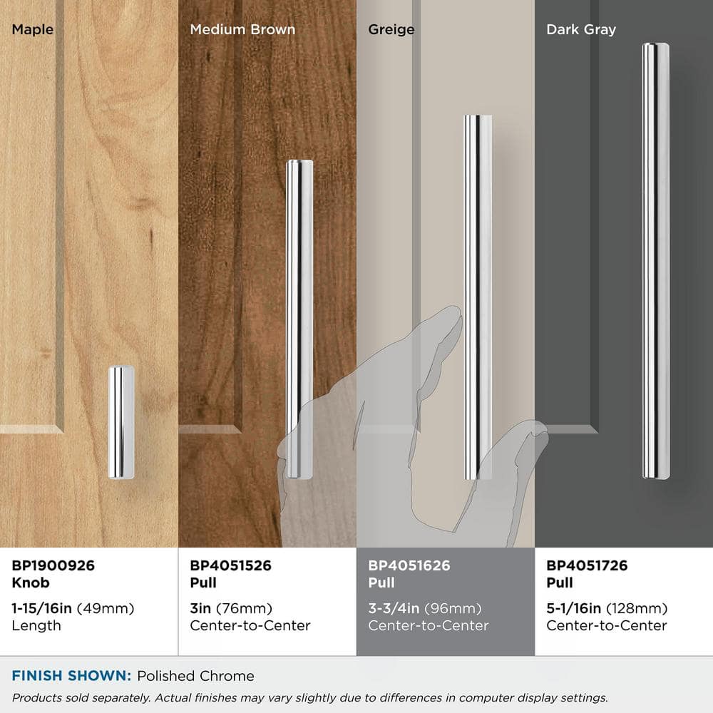 Polished Chrome Modern Bar Cabinet Pull with Mounting Hardware