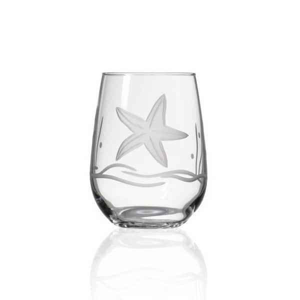 Rolf Glass Palm Tree 17 oz. Stemless Wine Glass (Set of 4)