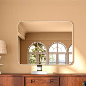 32 in. W x 40 in. H Rectangular Aluminum Framed Modern Silver Rounded Wall Mirror
