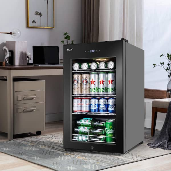 17 in. 101 (12 oz.) Cans Freestanding Frost-Free Beverage Cooler Refrigerator Fridge with Door Lock, Black