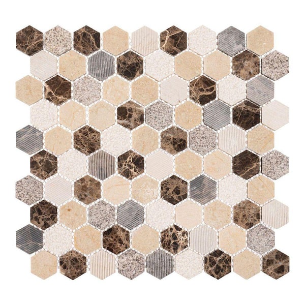 Amarillo Pepper Brown/White/Gray 12 in. x 11-5/8 in. Natural Stone Honeycomb Matte Mosaic Tile (4.85 sq. ft./Case)
