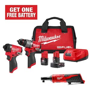 M12 FUEL 12-Volt Li-Ion Brushless Cordless Hammer Drill and Impact Driver Combo Kit (2-Tool) with M12 3/8 in. Ratchet