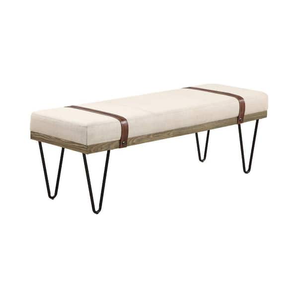Benjara 47.25 in. Beige, Black and Brown Backless Bedroom Bench with Hairpin Legs