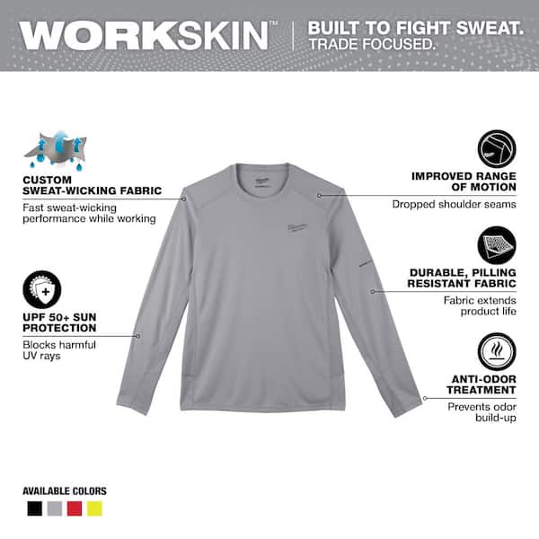 Men's Work Skin Extra Large Gray Light Weight Performance Long-Sleeve T-Shirt