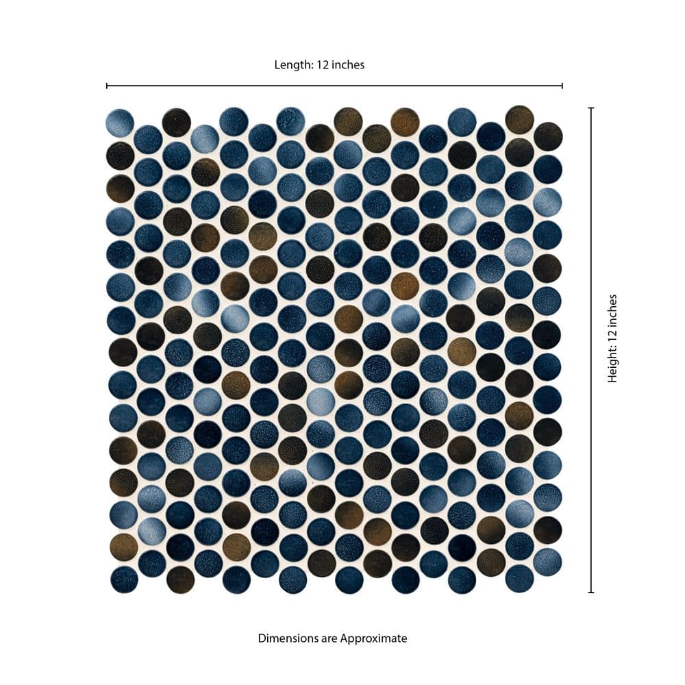 Azul Glossy Penny Round Porcelain Mosaic Tile 12" x 13"
