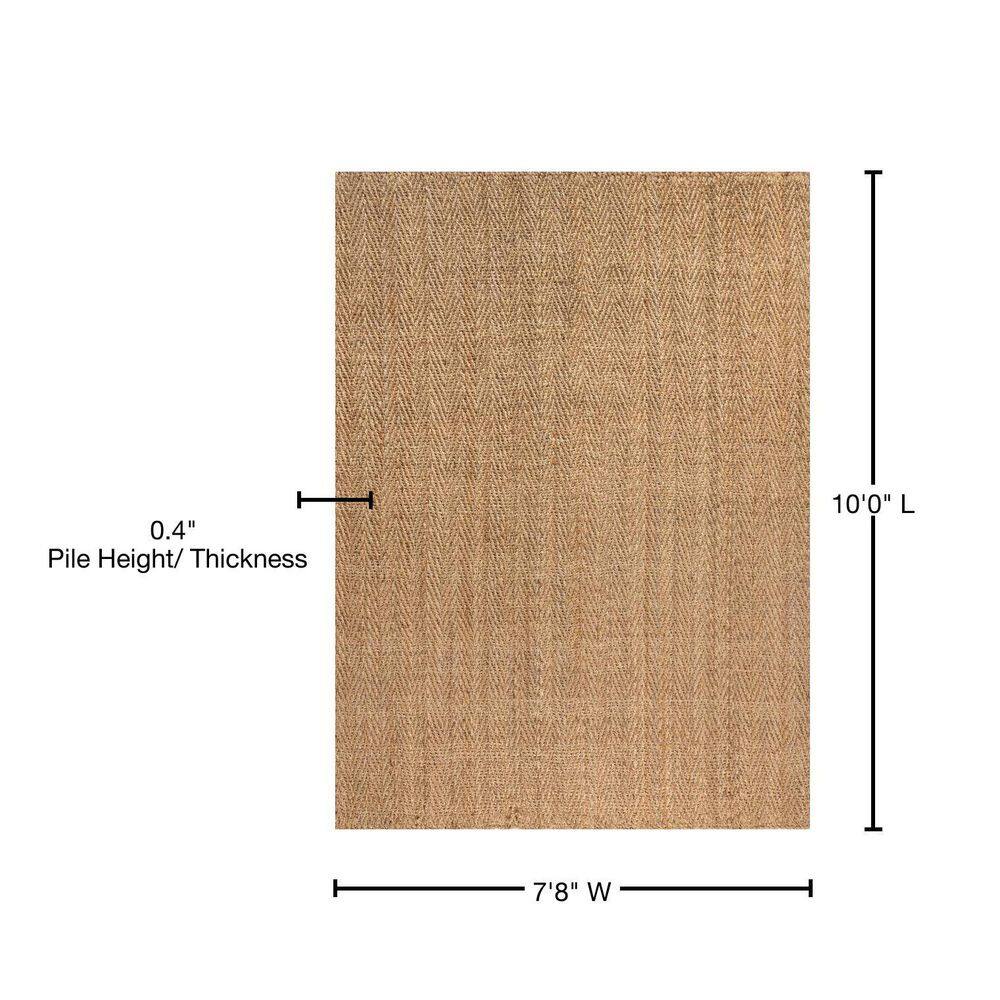 Ivory Herringbone Handwoven Jute 8' x 10' Reversible Area Rug