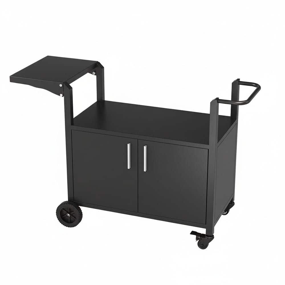 Outdoor Grill Cart Modular Steel 17.5 x 50 x 19.6 in. Outdoor Kitchen Cabinet with Storage Wheels Foldable Tabletop