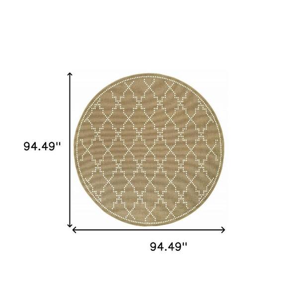 Tan 8 ft. x 8 ft. Loomed Geometric Polypropylene Round Indoor/Outdoor Area Rug