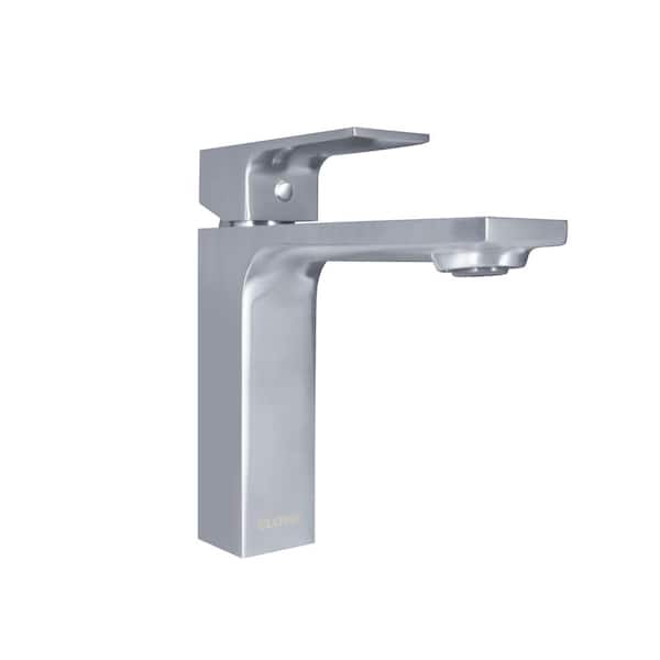 Tahanbath Modern Single Handle Single Hole Bathroom Faucet with Pop-Up Drain Included and Spot Resistant in Brushed Chrome