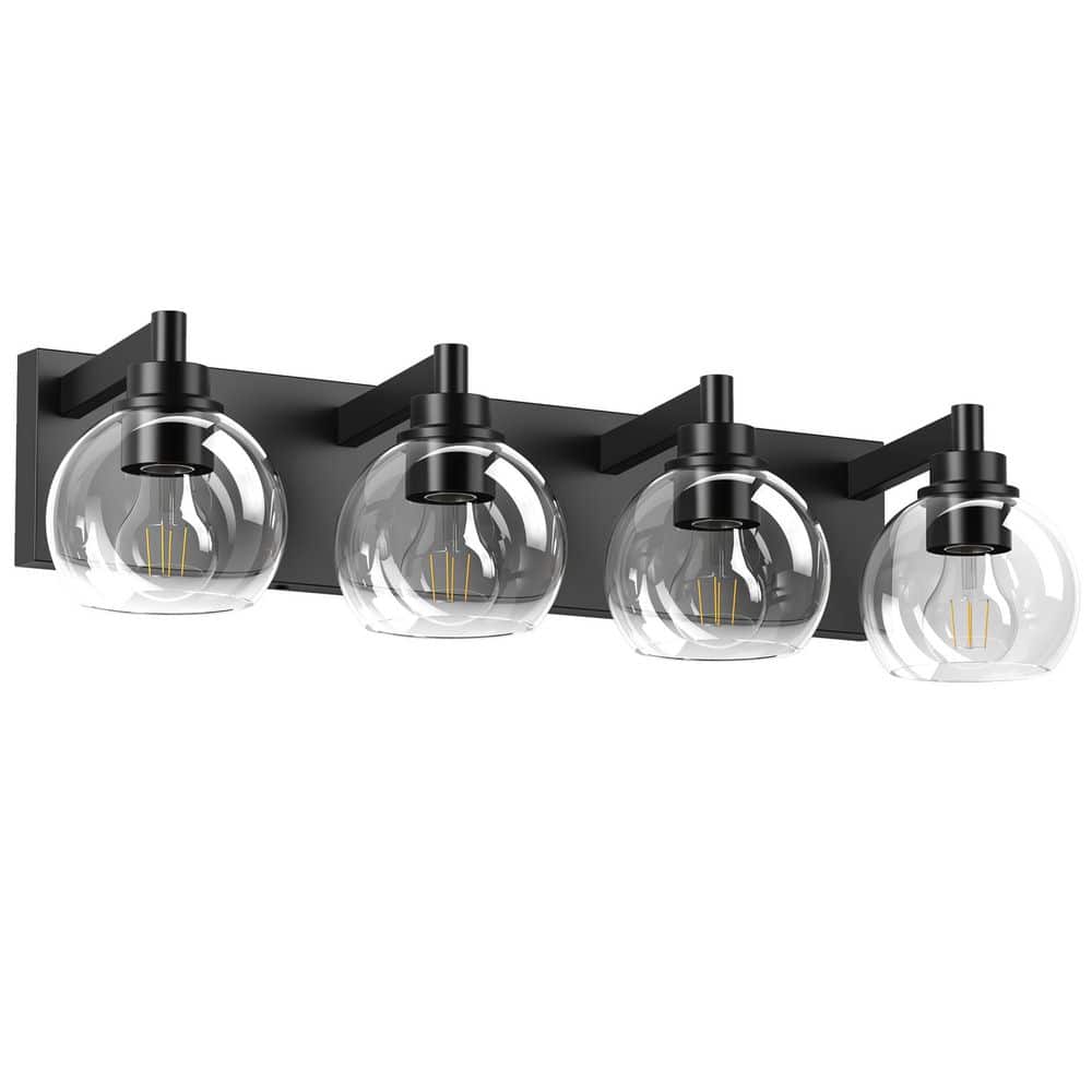 23 in. 4-Light Matte Black Metal Bathroom Vanity Light Over Mirror with Clear Glass Shade price history on PriceWatchPro