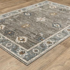 Edgewater Gray/Blue 5 ft. x 8 ft. Persian Oriental Floral Polyester Indoor Area Rug