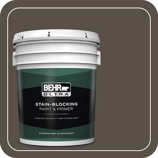BEHR ULTRA 5 gal. #N360-7 Potting Soil Semi-Gloss Enamel Exterior Paint & Primer
