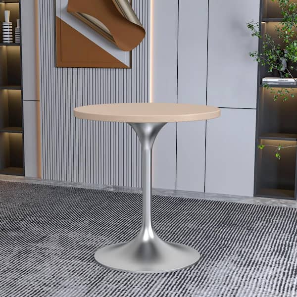 Leisuremod Verve Mid-Century Modern Light Natural Wood 27.55 in. Pedestal Dining Table with MDF Top, Seats 2