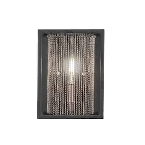 Autumn 6.75 in. 1-Light Matte Black and Brushed Nickel Wall Sconce with Standard Shade