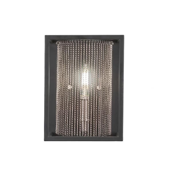 Lighting Theory Autumn 6.75 in. 1-Light Matte Black and Brushed Nickel Wall Sconce with Standard Shade