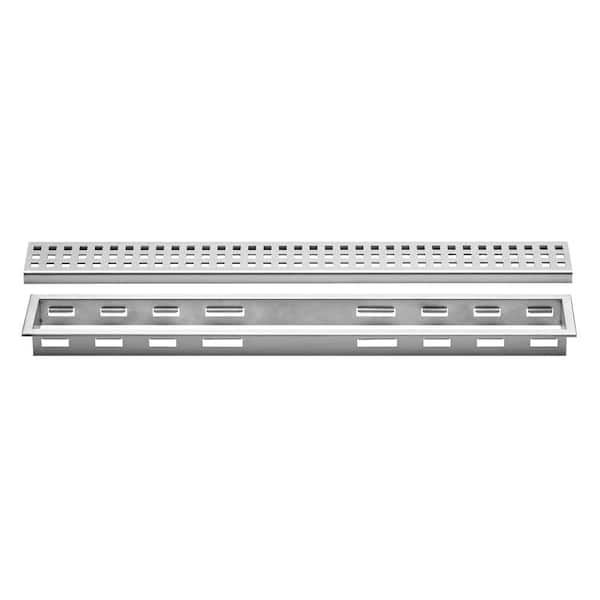 Schluter Kerdi-Line Brushed Stainless Steel 35-7/16 in. Perforated Grate Assembly with 1-1/8 in. Frame