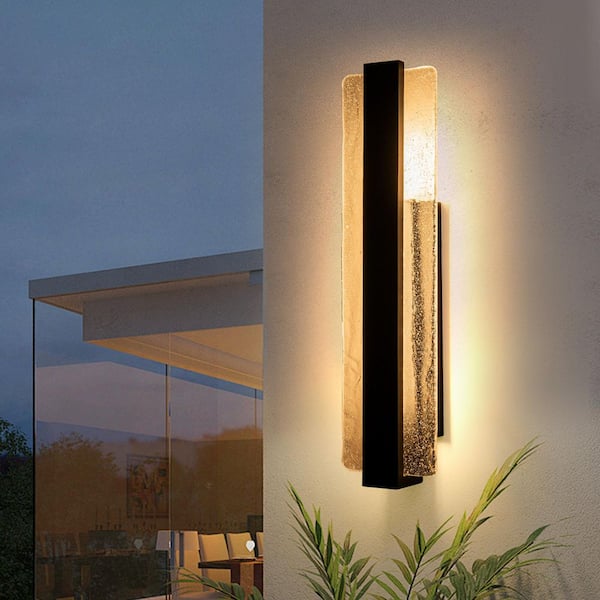 Atlas 1-Light Black LED Outdoor Wall Sconce with Seeded Glass