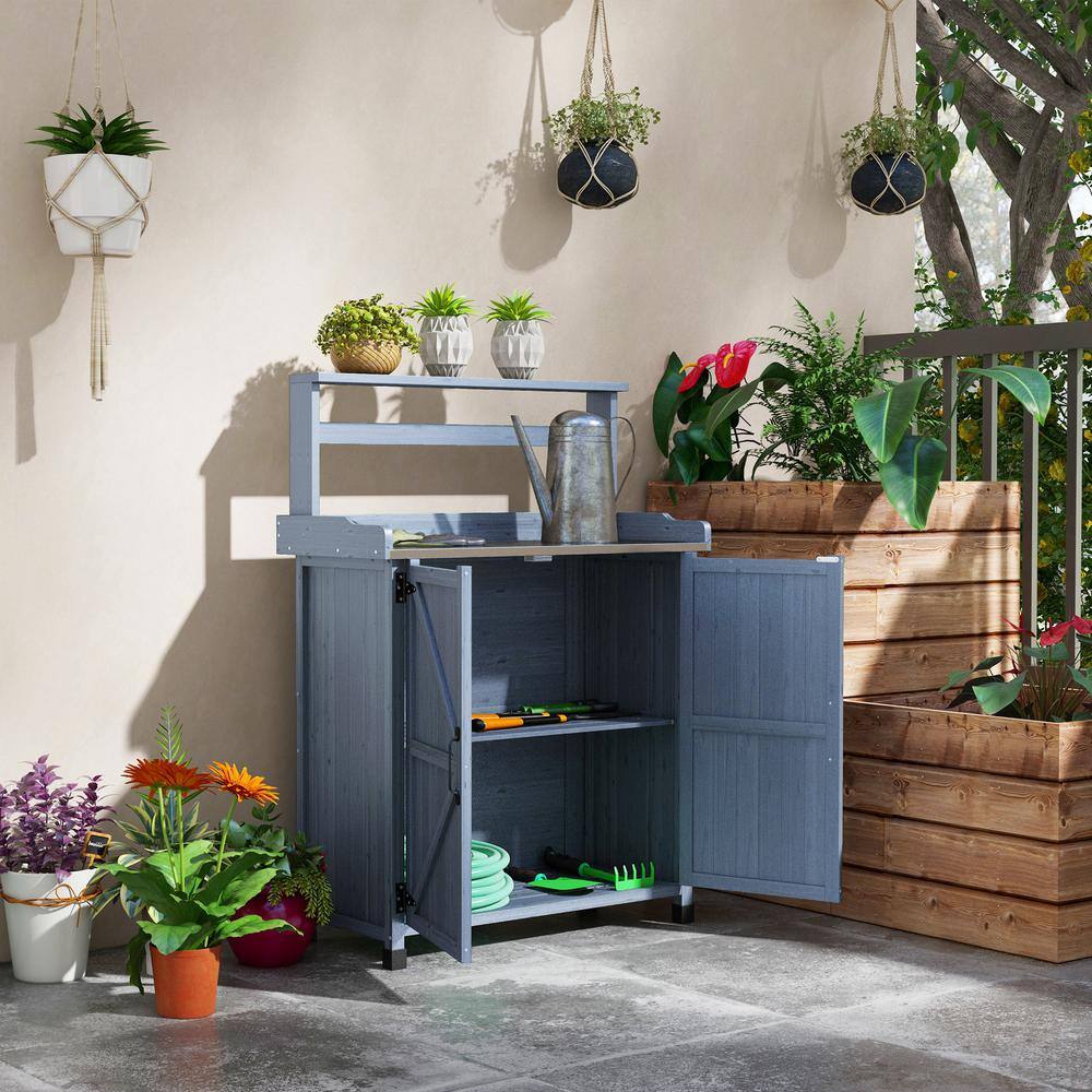 35.75 in. W x 49 in. H Gray Wooden Potting Bench with Storage Cabinet with 2-Shelves Galvanized Plated Tabletop price history on PriceWatchPro