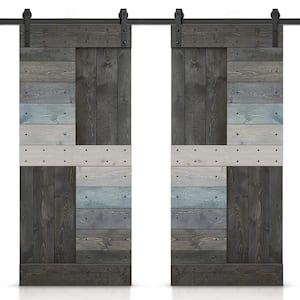 48 in. x 84 in. Muticolor Gray Stained DIY Knotty Pine Wood Interior Double Sliding Barn Door with Hardware Kit
